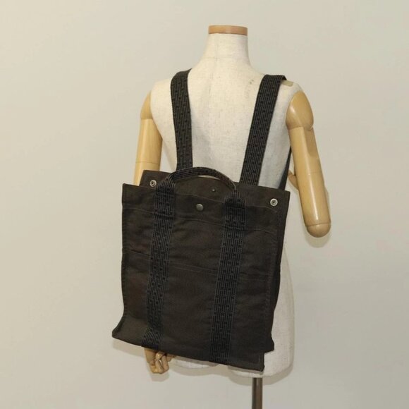 HERMES Her Line Add PM Backpack Canvas Gray Silver Auth - Picture 14 of 16